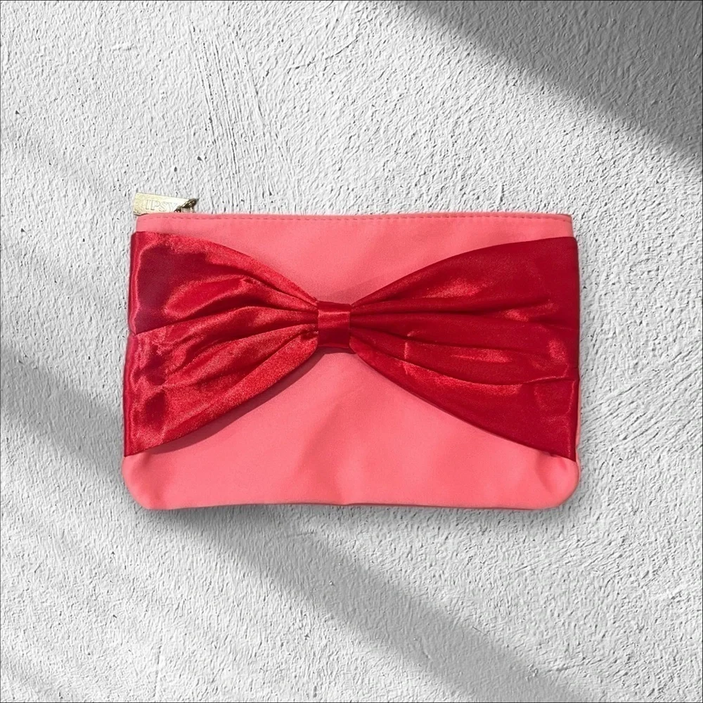 Ipsy elegant red bow and pink color make up bag December 2024 zipper New